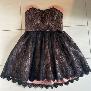 Size Small Bebe pink and black lace party dress!